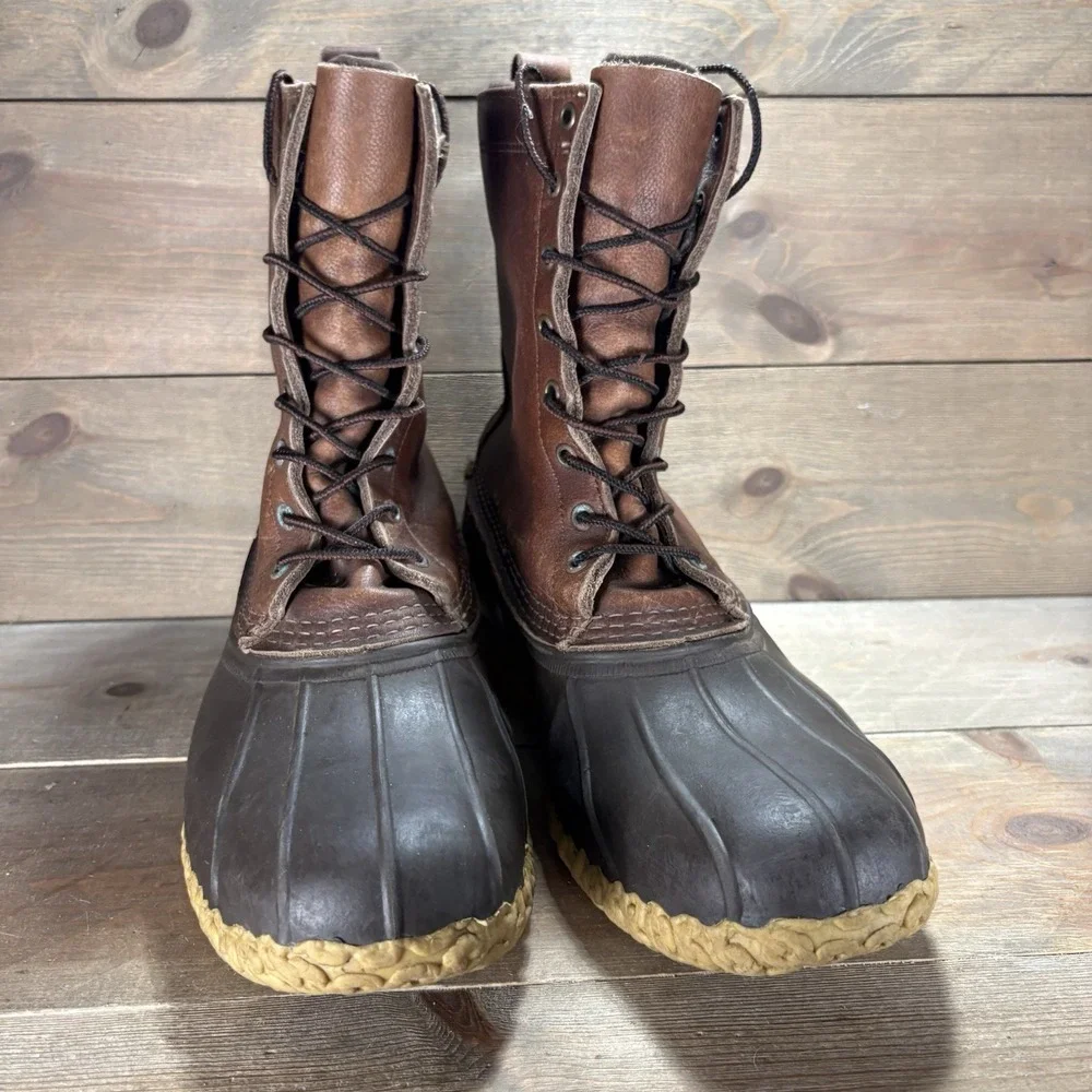 ll bean duck boots mens size 12 shoes brown leather insulated waterproof rain